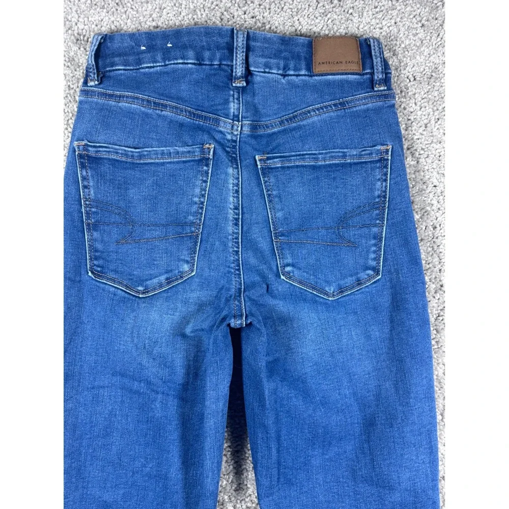 American Eagle Ne(X)t Level Stretch Jeggings‎ Blue Wash Distressed Hem Size 2